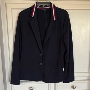 Tommy Hilfiger Navy Blazer with Red and White Collar size Large. Excellent cond